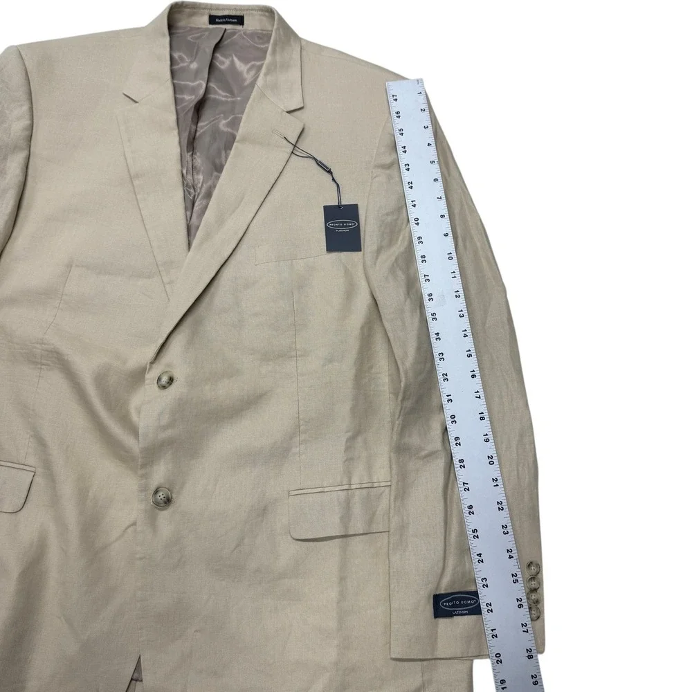 Pronto Uomo Platinum Mens Tan 100% Linen Blazer Sport Coat 52 Extra Long NWT